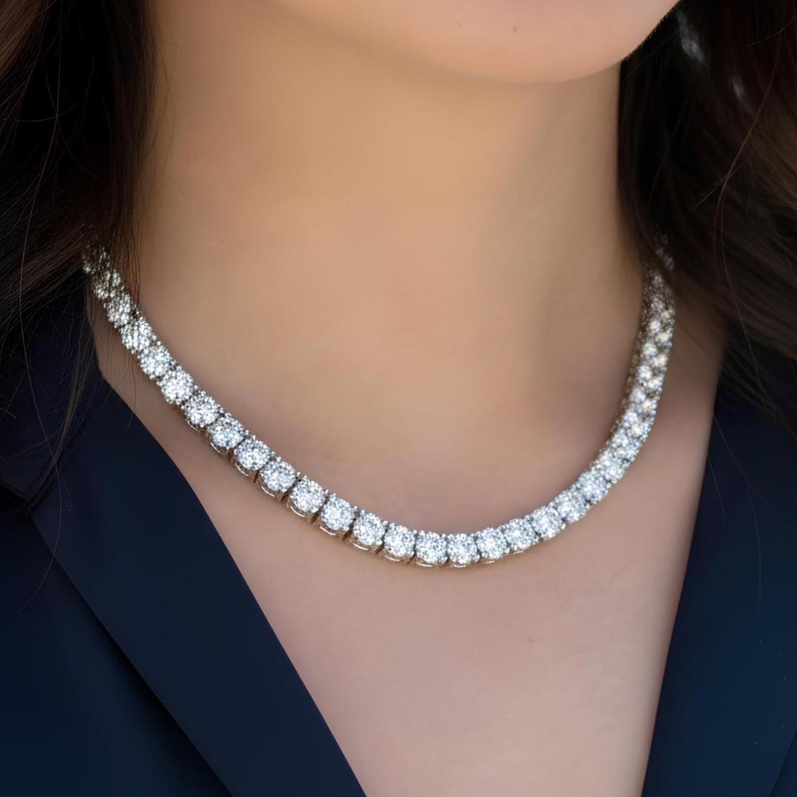 D/VS 65.00Ct Lab Round Diamond Tennis Necklace in UK Hallmarked Gold - 22inches