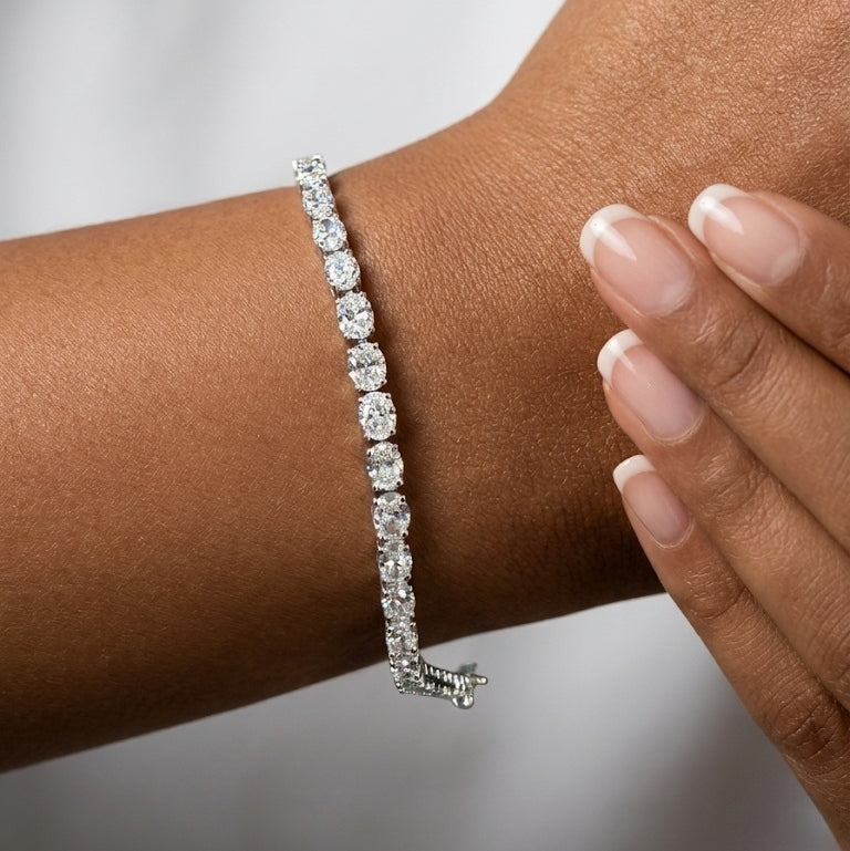 7.50Ct Oval Lab Diamond Tennis Bracelet In 9k White Gold 7inch