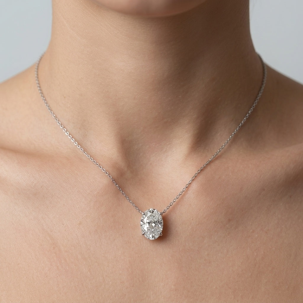 IGI Certified Oval Diamond Solitaire Pendant Necklace for Women in 18k Gold