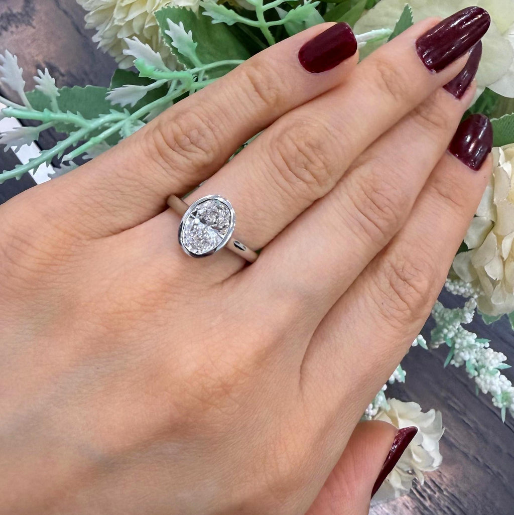 IGI 1.90ct D/VS Oval Lab Diamond Bezel Set Solitaire Ring In Platinum