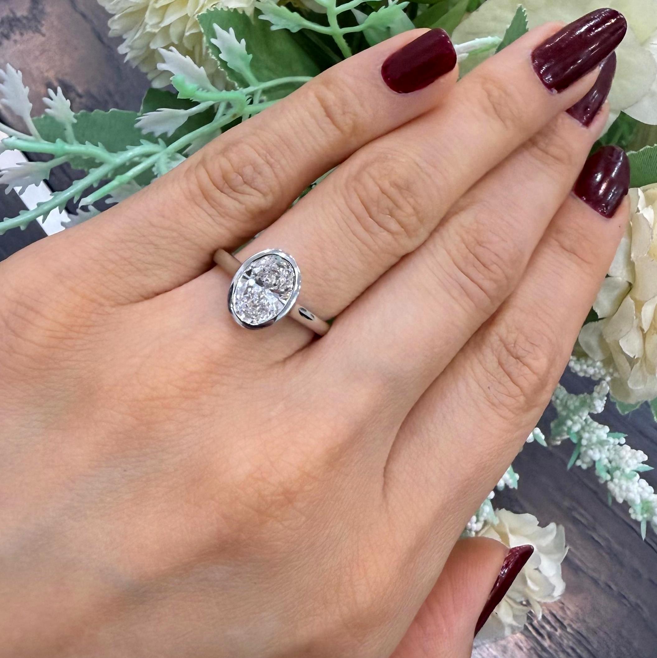 IGI 1.90ct D/VS Oval Lab Diamond Bezel Set Solitaire Ring In Platinum