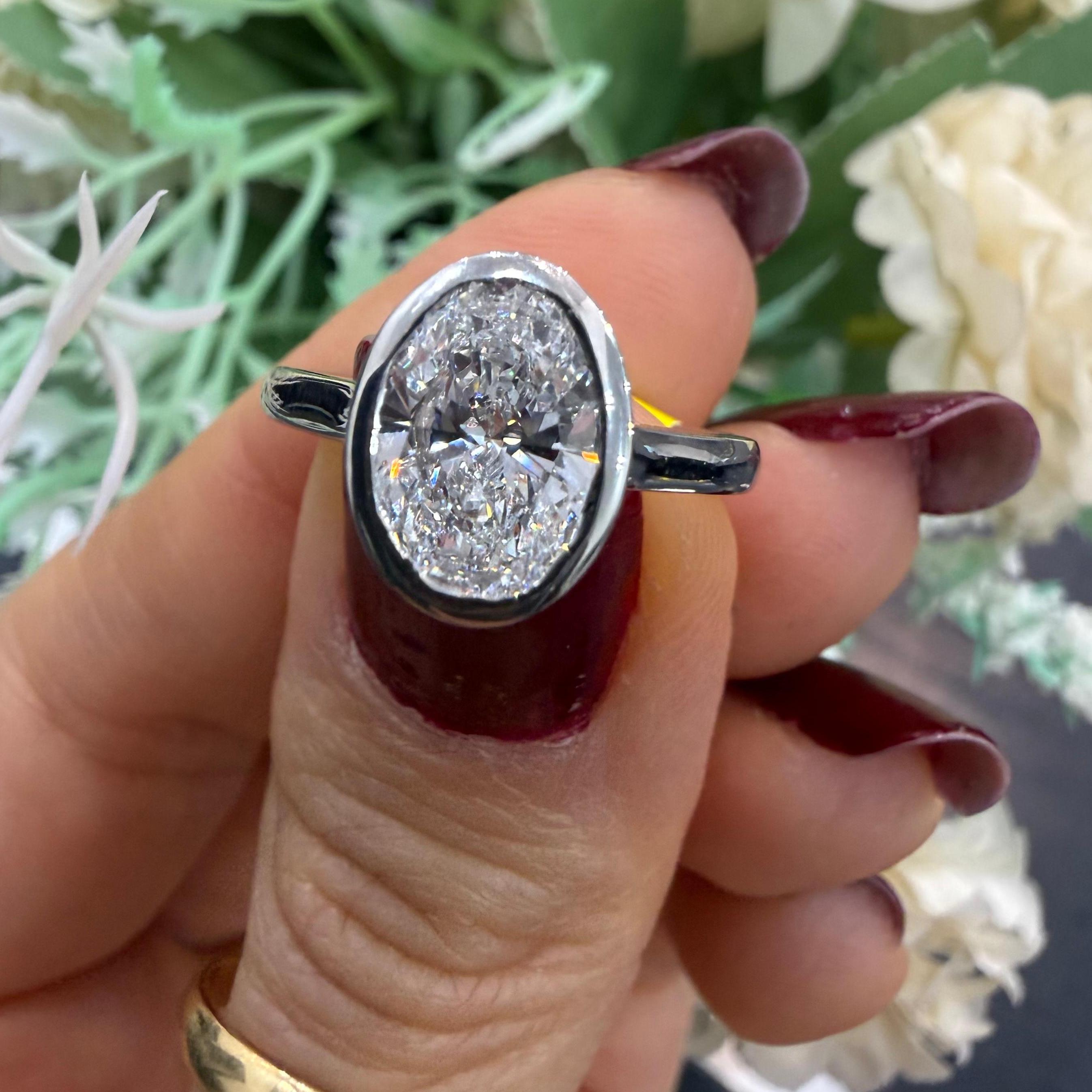 IGI 1.90ct D/VS Oval Lab Diamond Bezel Set Solitaire Ring In Platinum