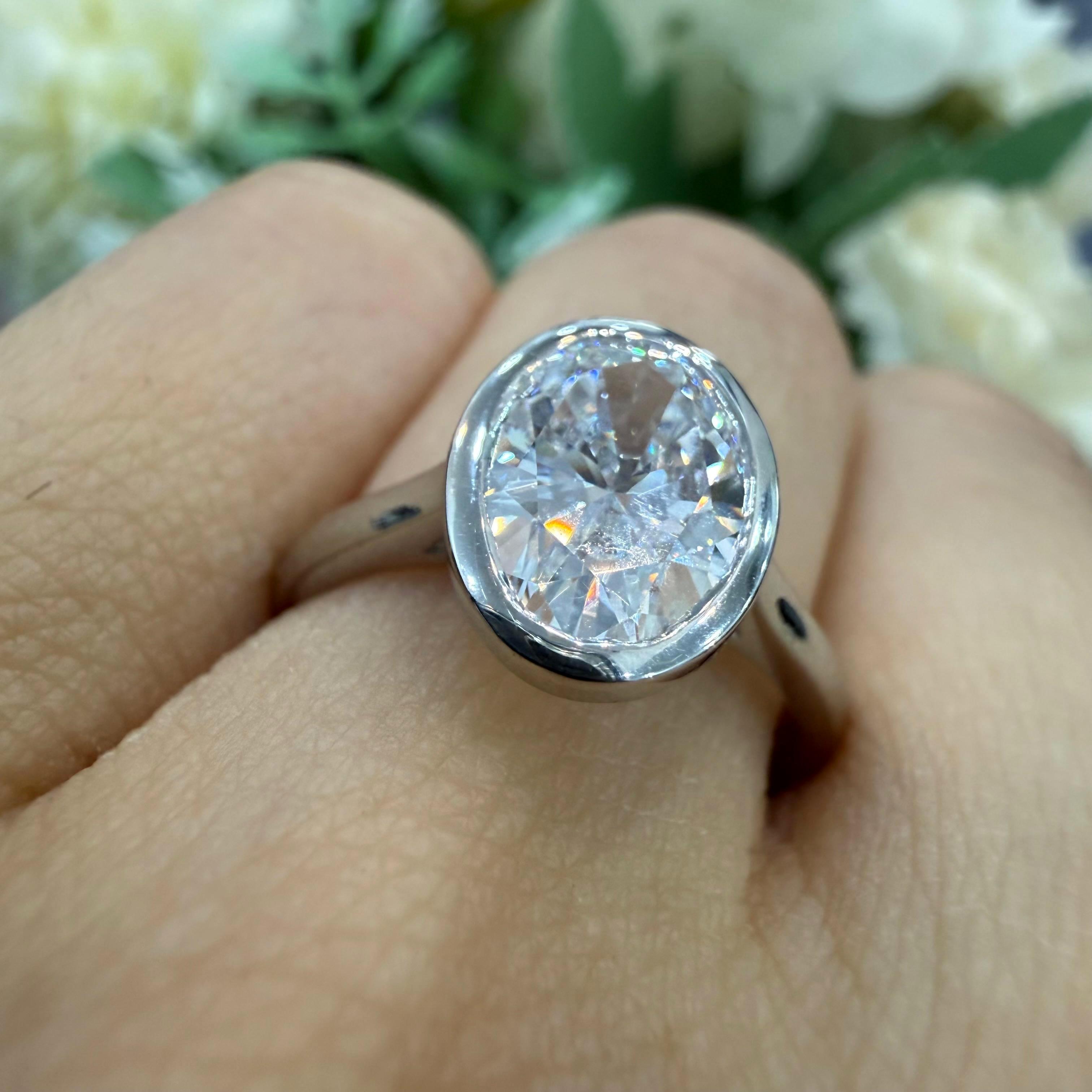 IGI 1.90ct D/VS Oval Lab Diamond Bezel Set Solitaire Ring In Platinum