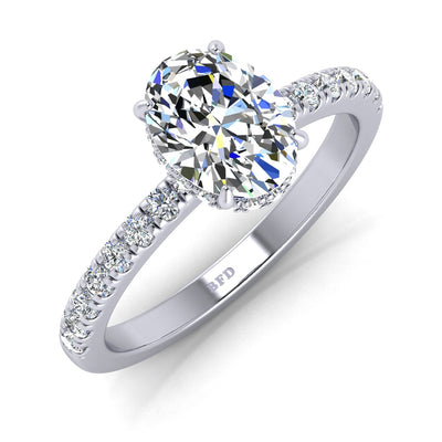 IGI Certified E/VS Oval With Side Diamond Hidden Halo Engagement Ring In Platinum (1.50ct-2.50ct)