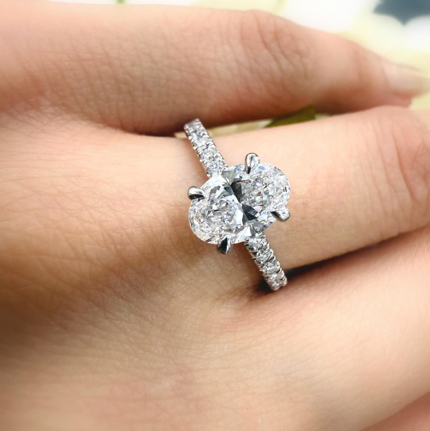 IGI Certified E/VS Oval With Side Diamond Hidden Halo Engagement Ring In Platinum (1.50ct-2.50ct)