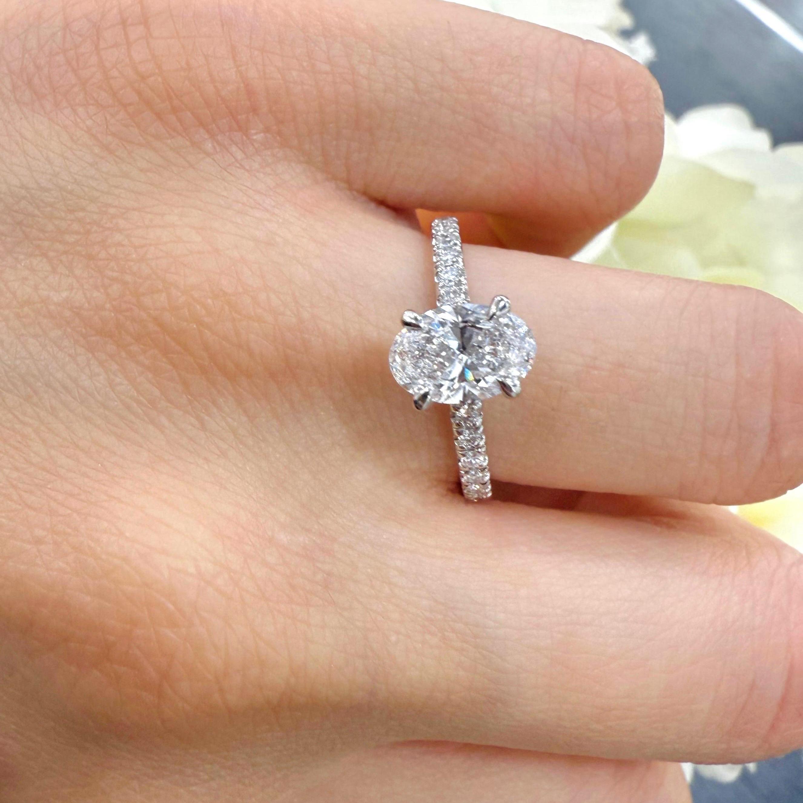 IGI Certified E/VS Oval With Side Diamond Hidden Halo Engagement Ring In Platinum (1.50ct-2.50ct)