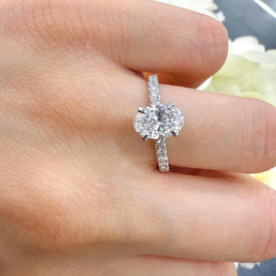 IGI Certified E/VS Oval With Side Diamond Hidden Halo Engagement Ring In Platinum (1.50ct-2.50ct)