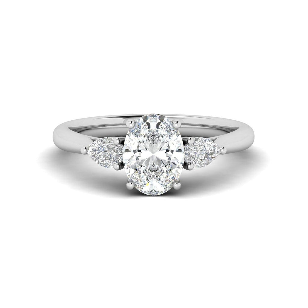 IGI Lab Grown Oval & Pear Shape Diamond Trilogy Ring In Platinum