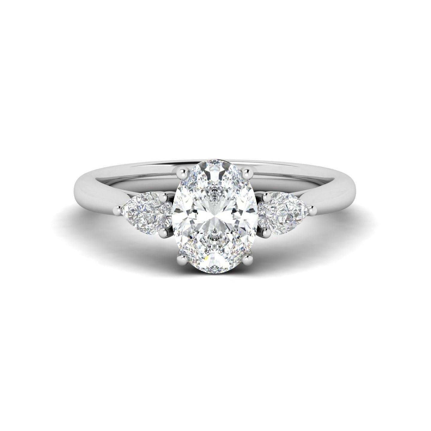 IGI Lab Grown Oval & Pear Shape Diamond Trilogy Ring In Platinum
