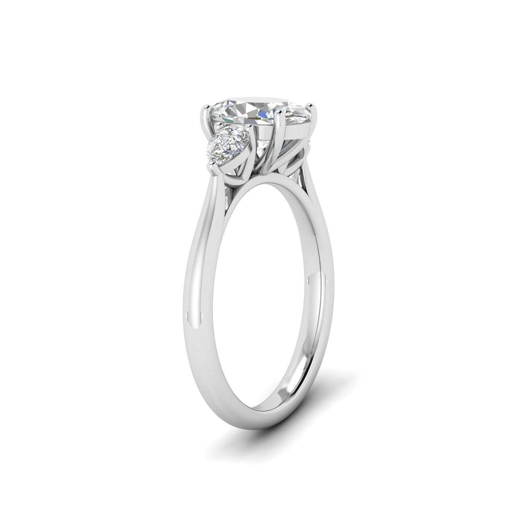 IGI Lab Grown Oval & Pear Shape Diamond Trilogy Ring In Platinum
