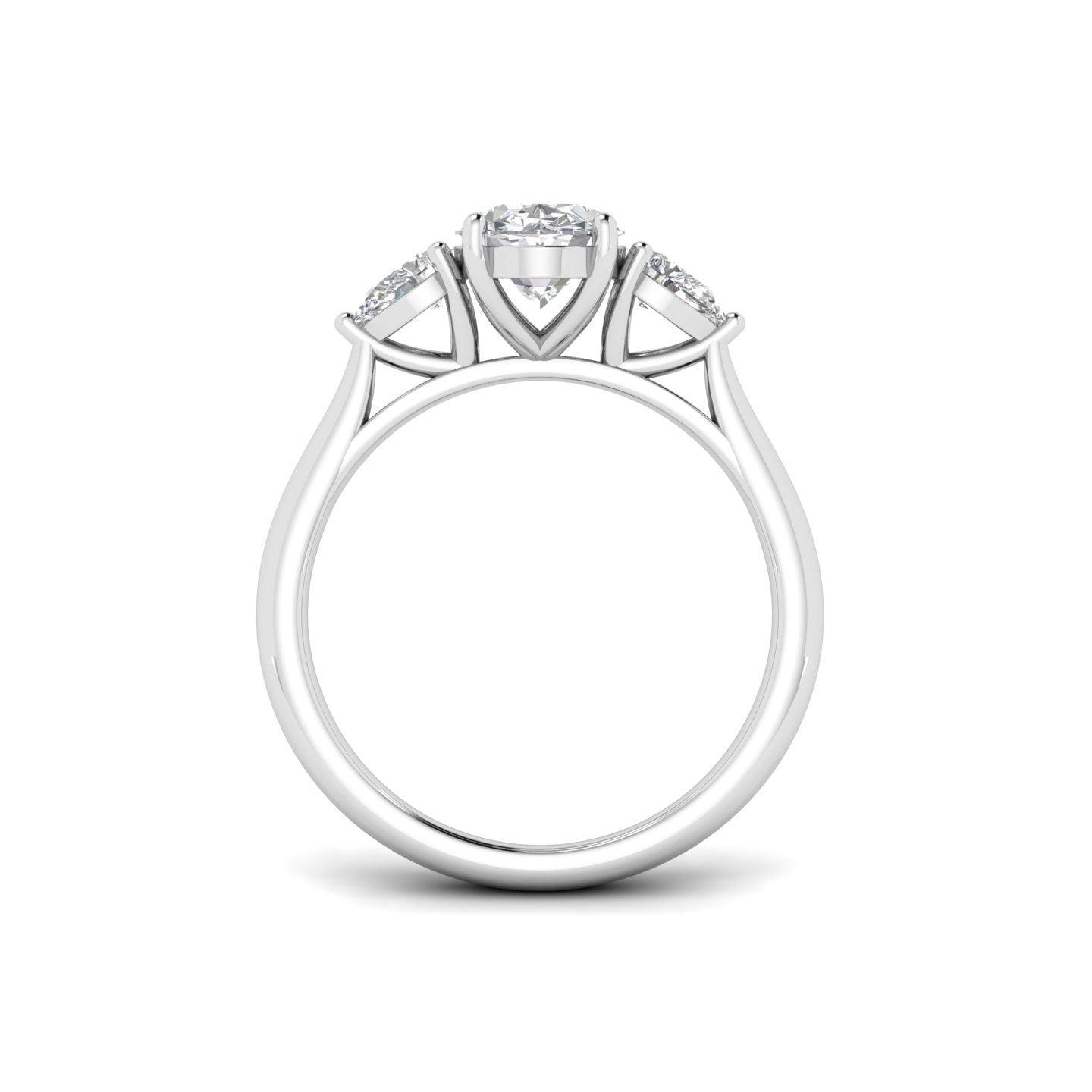 IGI Lab Grown Oval & Pear Shape Diamond Trilogy Ring In Platinum
