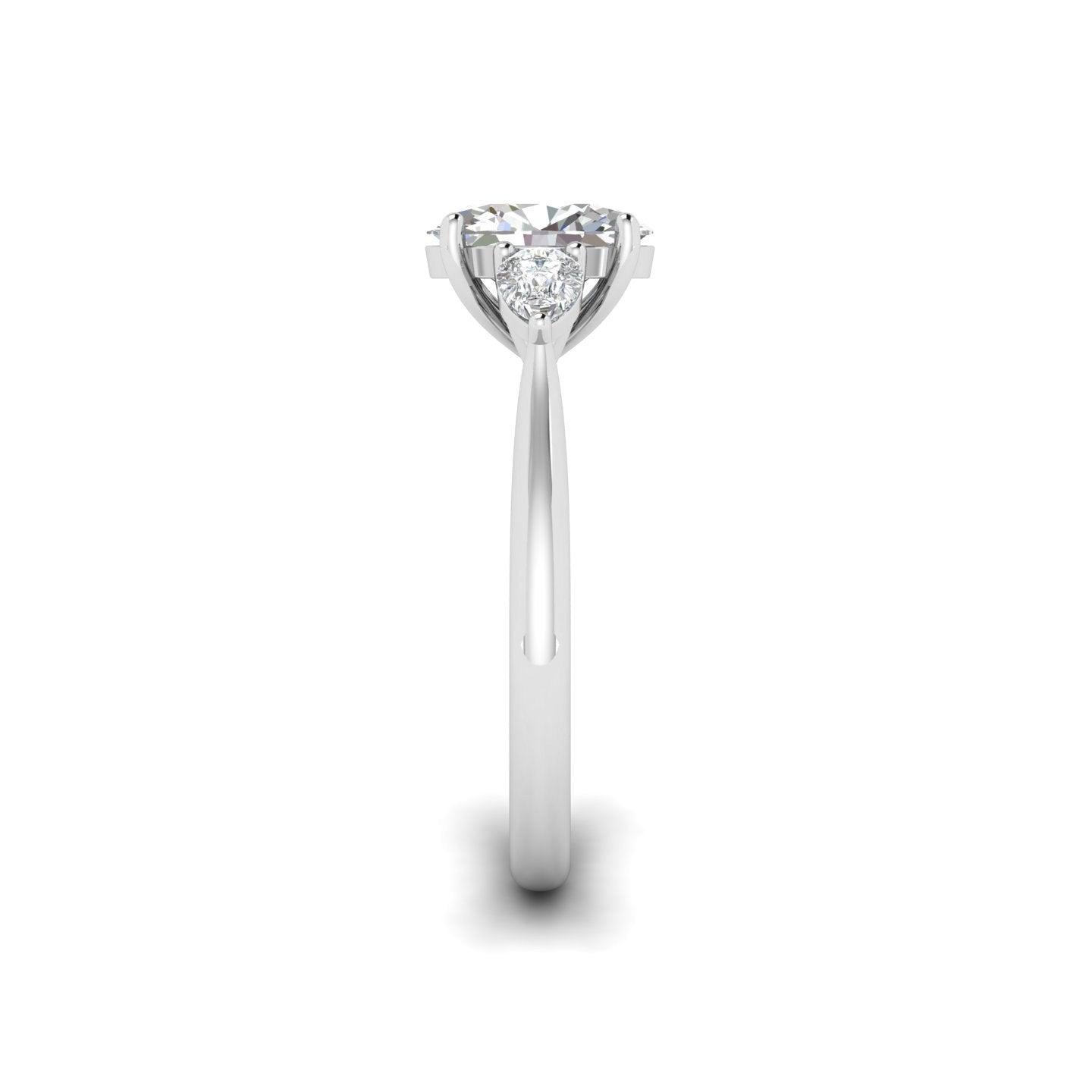 IGI Lab Grown Oval & Pear Shape Diamond Trilogy Ring In Platinum