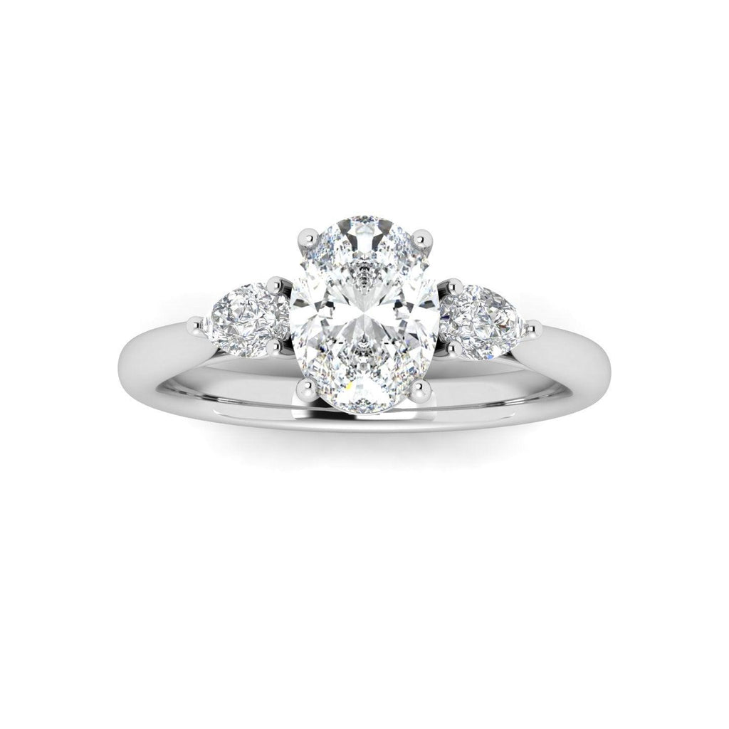 IGI Lab Grown Oval & Pear Shape Diamond Trilogy Ring In Platinum