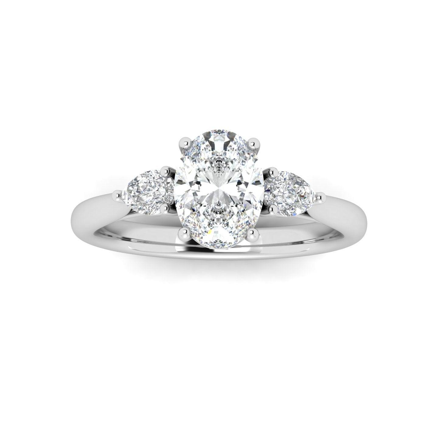 IGI Lab Grown Oval & Pear Shape Diamond Trilogy Ring In Platinum