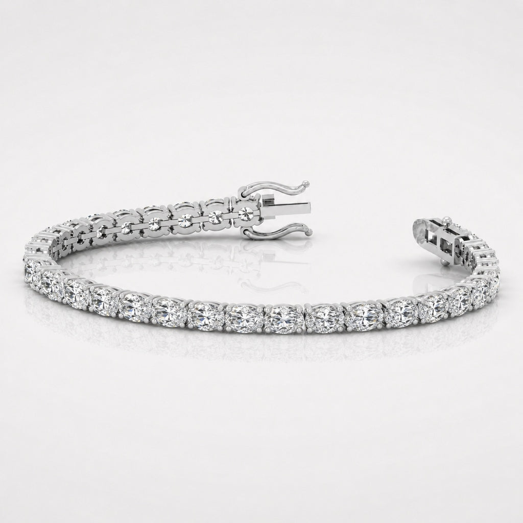 East-west oval lab-grown diamond tennis bracelet in white gold