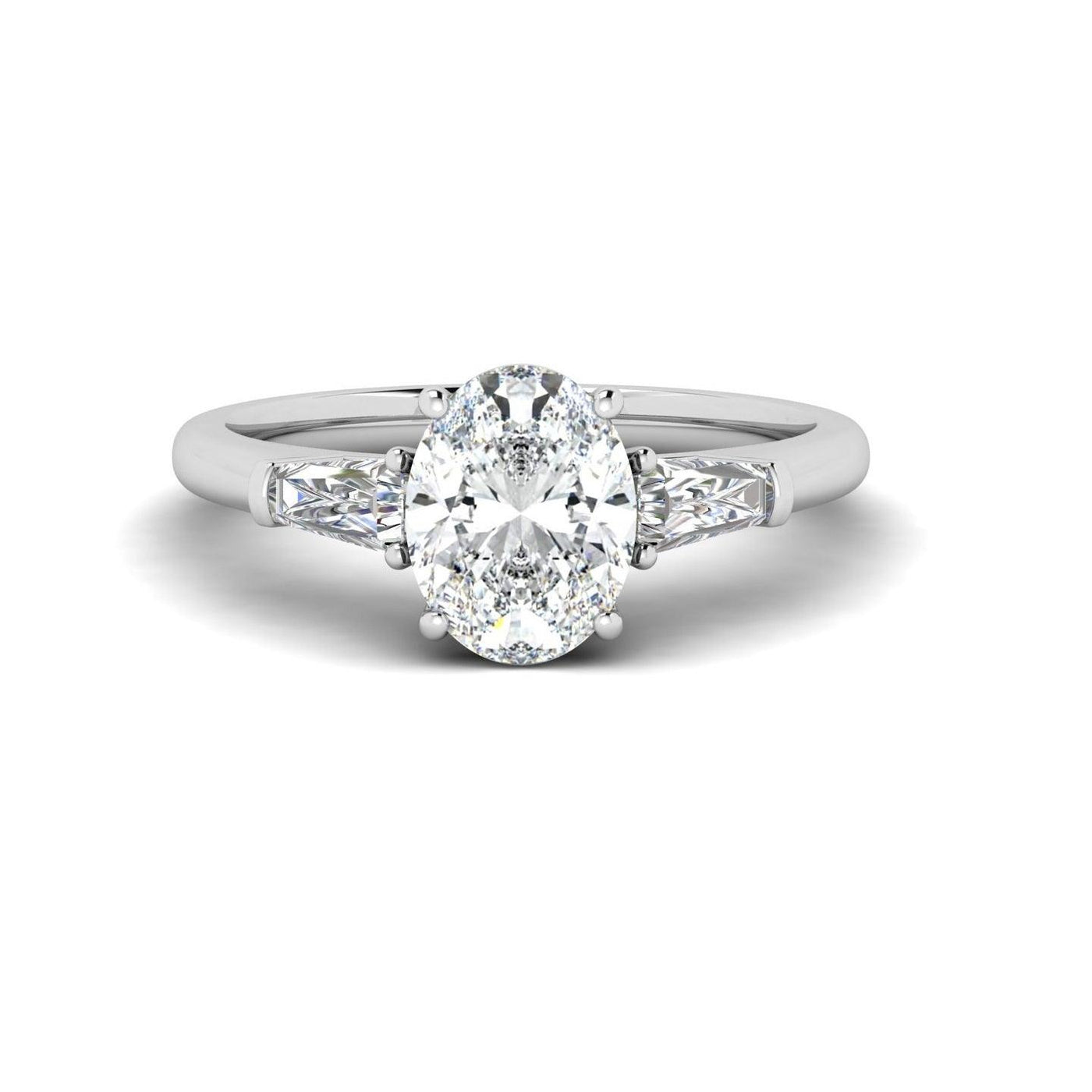 Oval & Tapper Diamond 3 Stone Engagement Ring in Platinum 2.50Ct