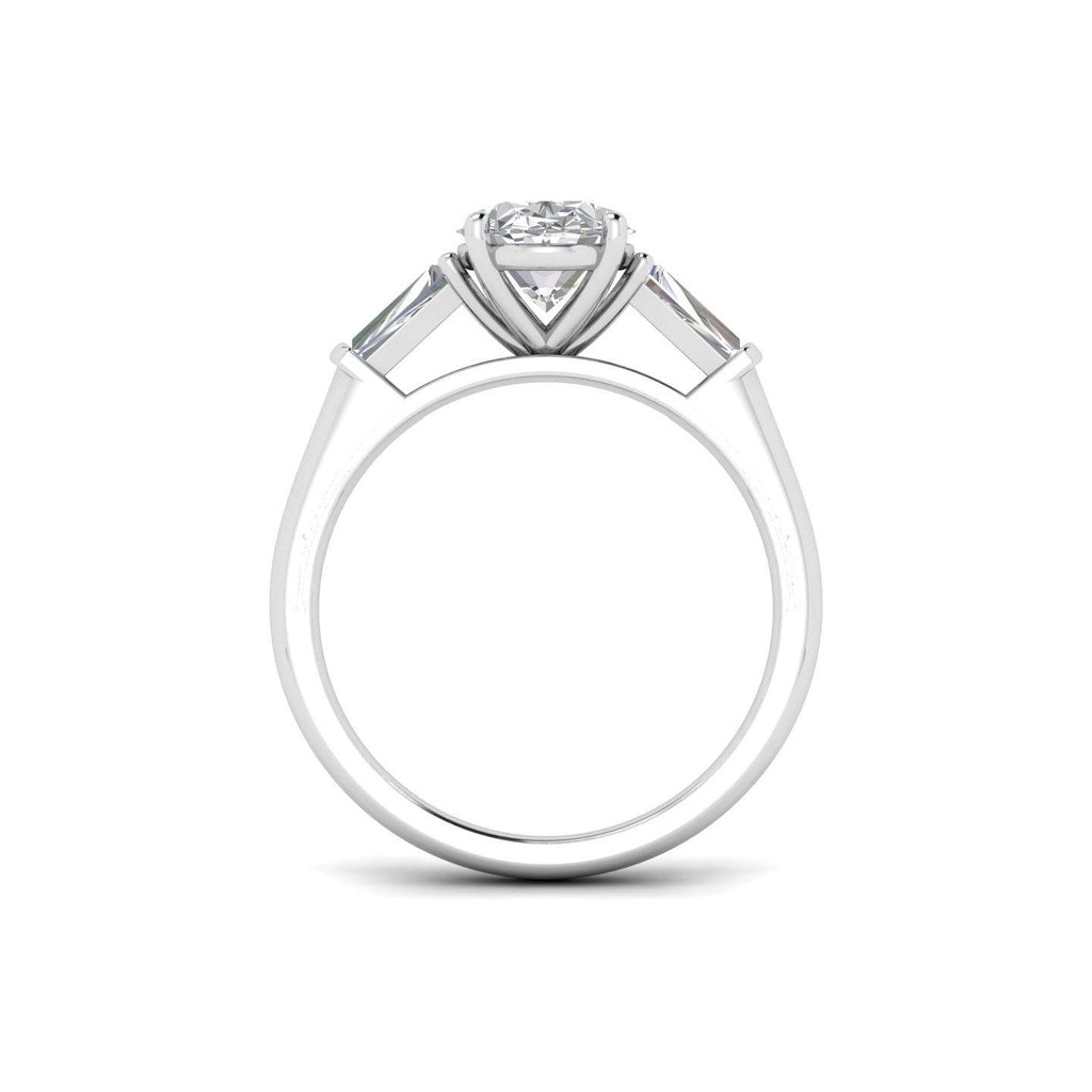 Oval & Tapper Diamond 3 Stone Engagement Ring in Platinum 2.50Ct