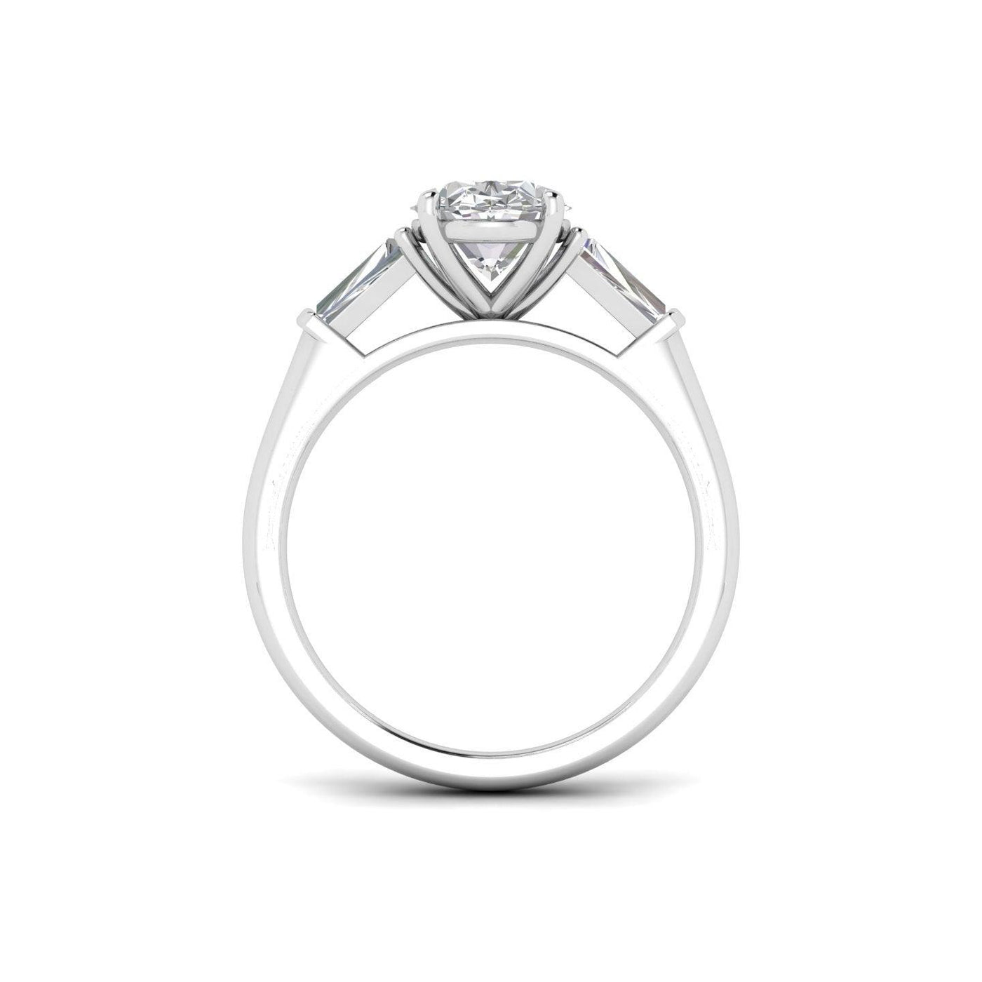 Oval & Tapper Diamond 3 Stone Engagement Ring in Platinum 2.50Ct