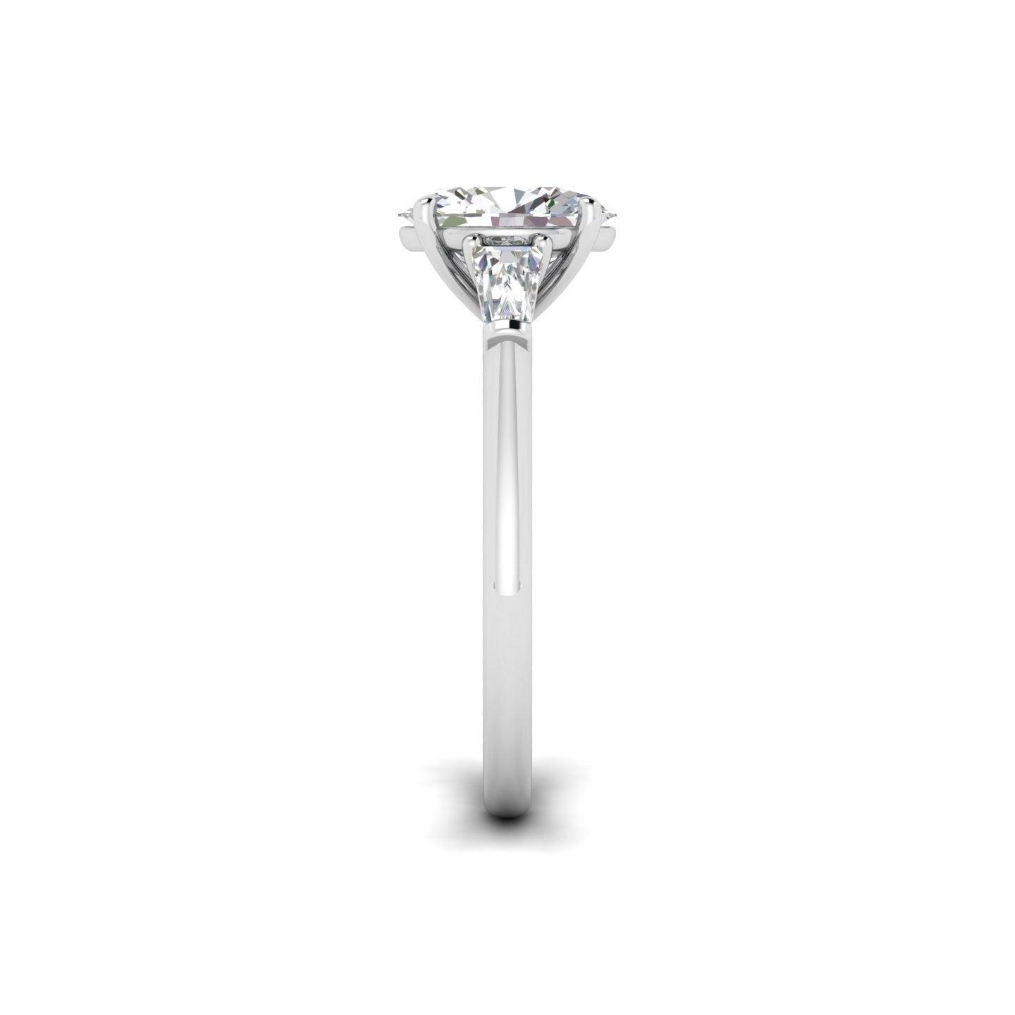 Oval & Tapper Diamond 3 Stone Engagement Ring in Platinum 2.50Ct