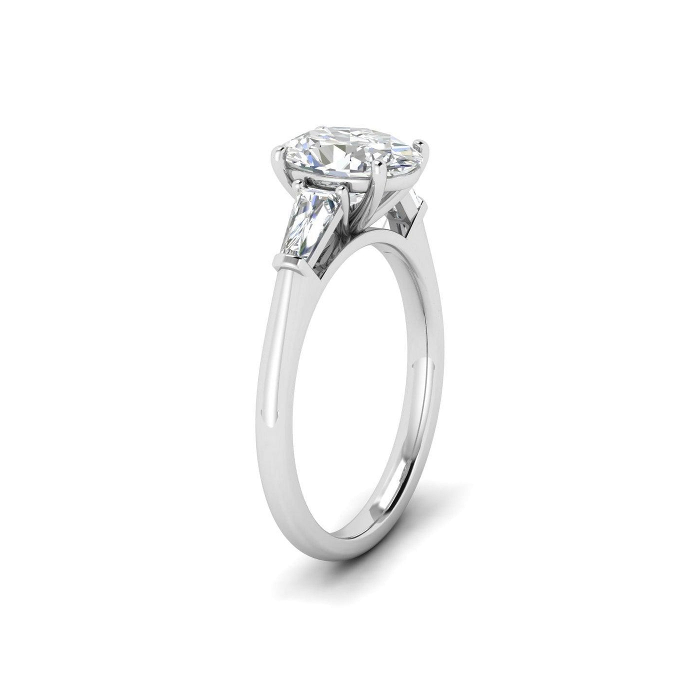 Oval & Tapper Diamond 3 Stone Engagement Ring in Platinum 2.50Ct