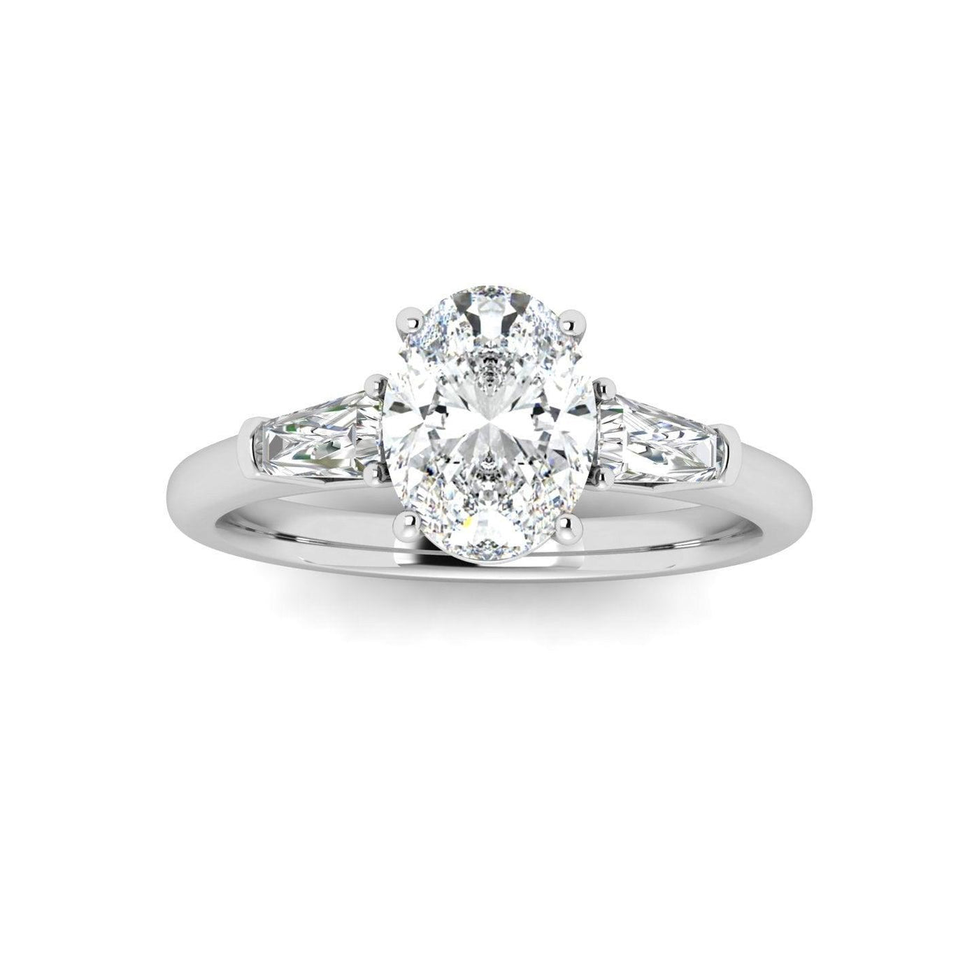 Oval & Tapper Diamond 3 Stone Engagement Ring in Platinum 2.50Ct