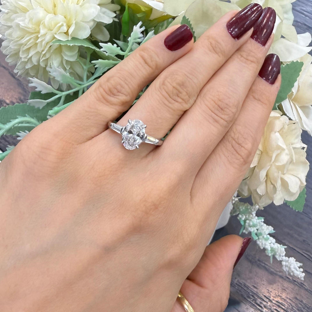 IGI 2.10ct D/VVS Oval & Baguette Lab Diamond Three-Stone Ring In Platinum