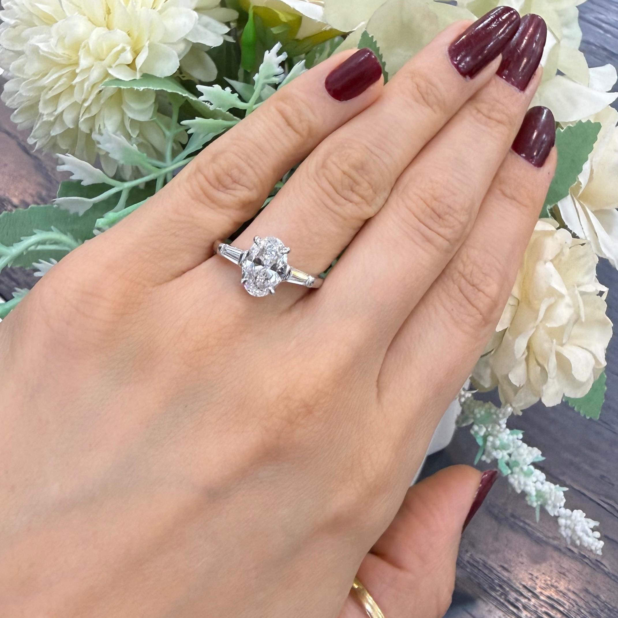 IGI 2.10ct D/VVS Oval & Baguette Lab Diamond Three-Stone Ring In Platinum