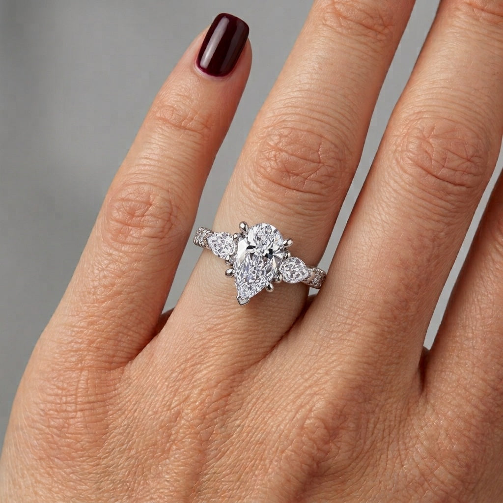 IGI Certified D/VS 2.00 Carat Pear Cut Lab Diamond Engagement Ring 950 Platinum