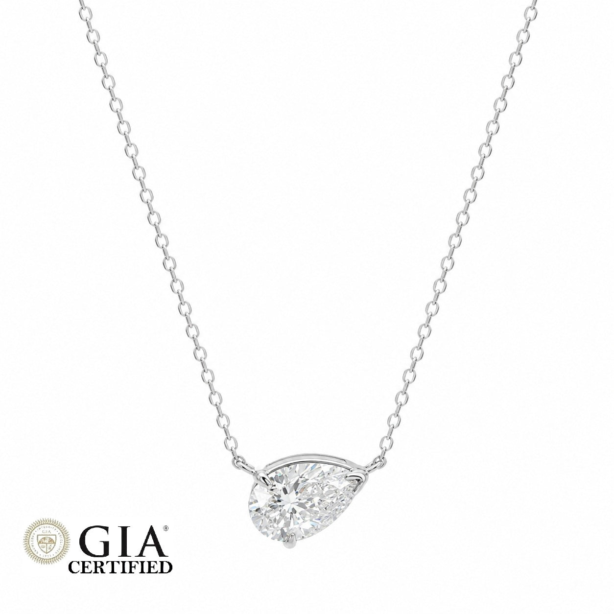 GIA Certified Natural Pear Cut Diamond Solitaire Pendant in White Gold