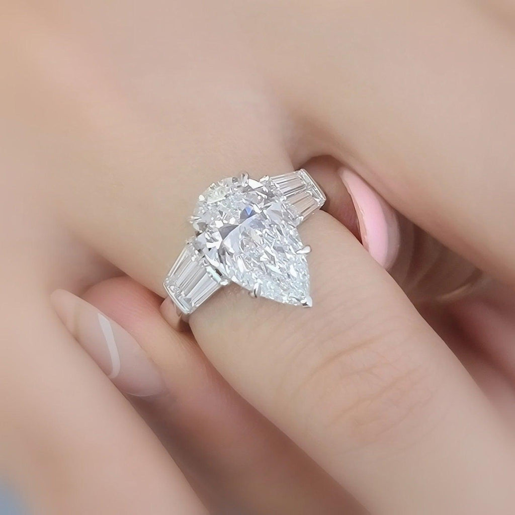 IGI Certified Pear Diamond Engagement Ring in Platinum 4Ct - 6Ct