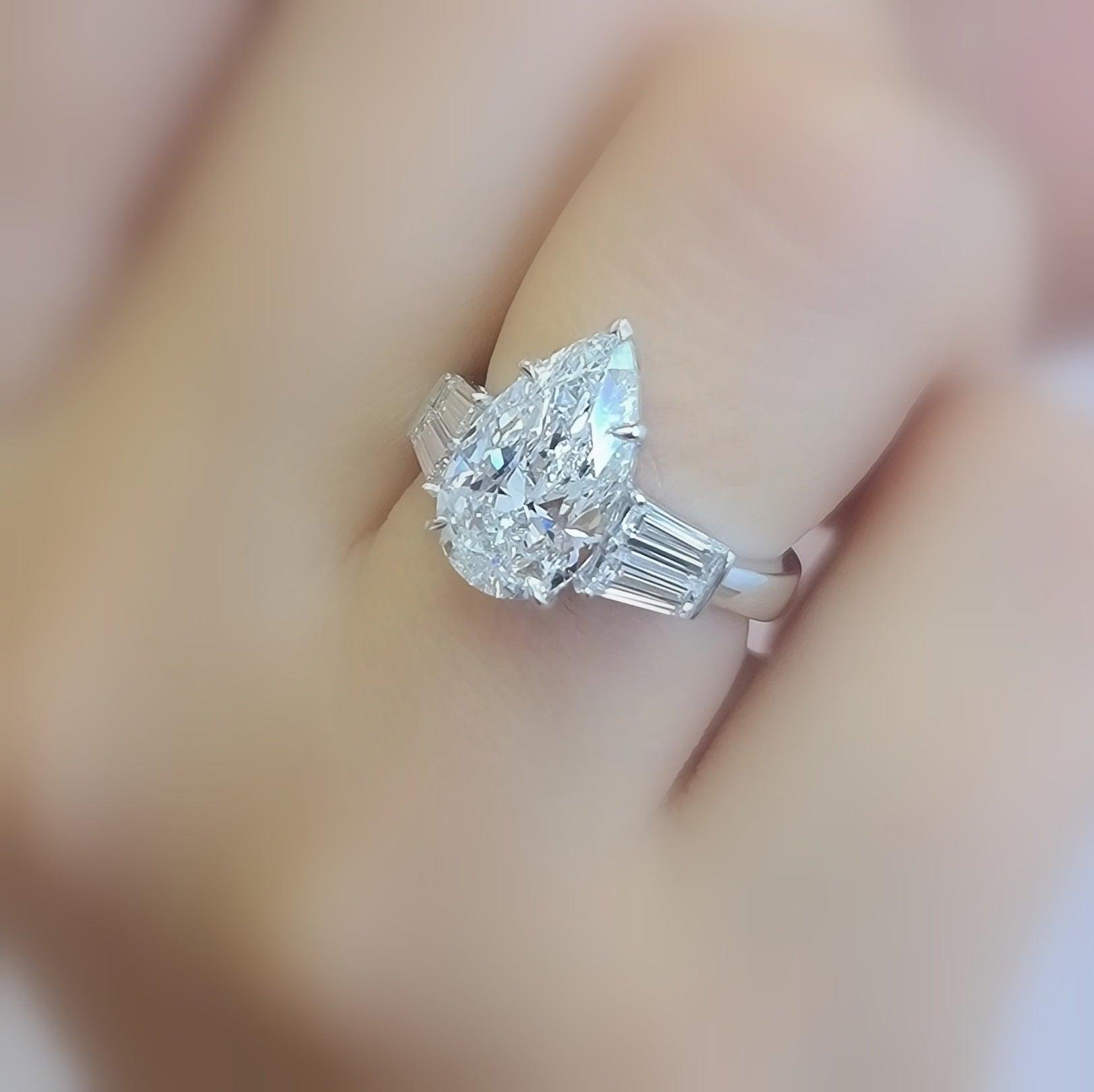 IGI Certified Pear Diamond Engagement Ring in Platinum 4Ct - 6Ct