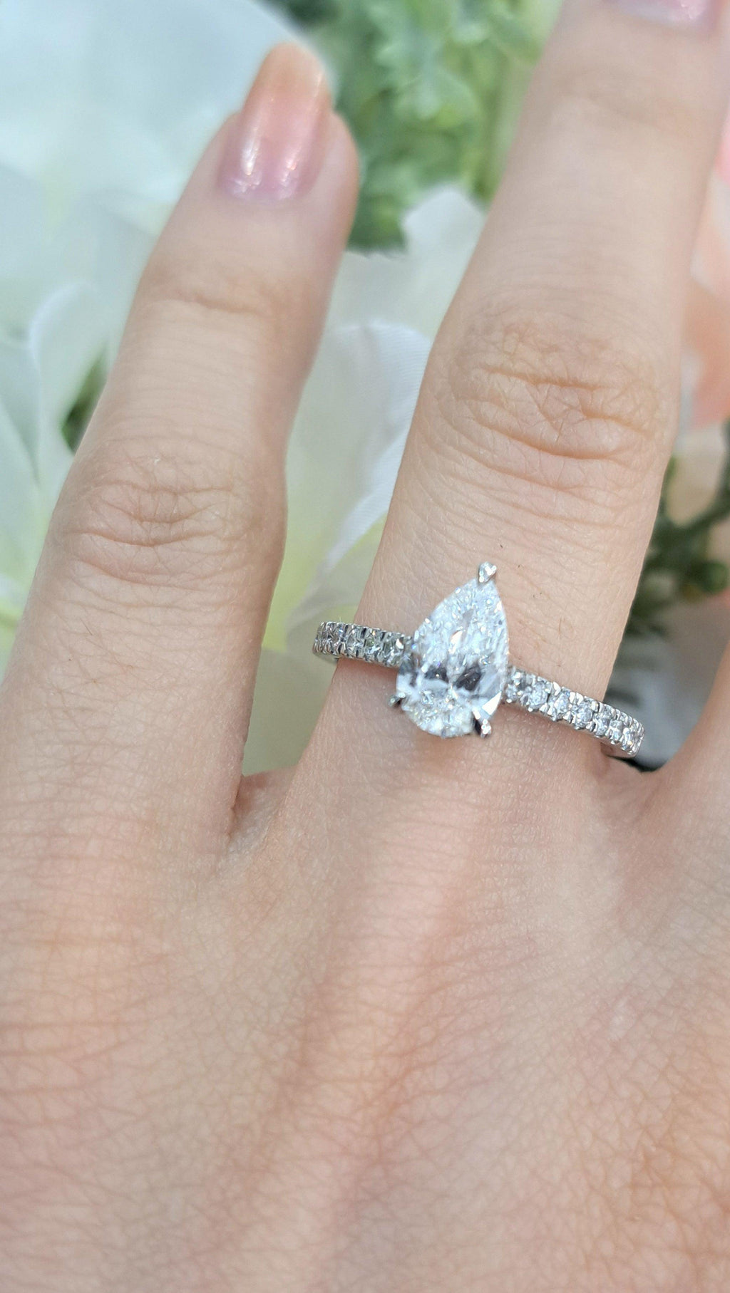 Certified E/VS Pear Diamond Hidden Halo Engagement Ring
