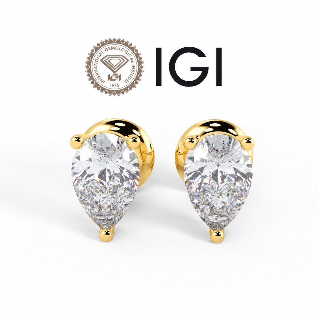 Pear Cut Diamond Stud Earrings D-E / VS1 3.23 Carat IGI Certified Lab Grown In 18K Yellow Gold