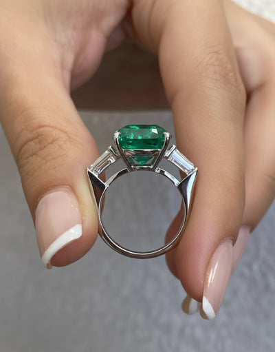 Rare Beauty: 12.00ct Fancy Vivid Green Pear Diamond Trilogy Ring in Platinum