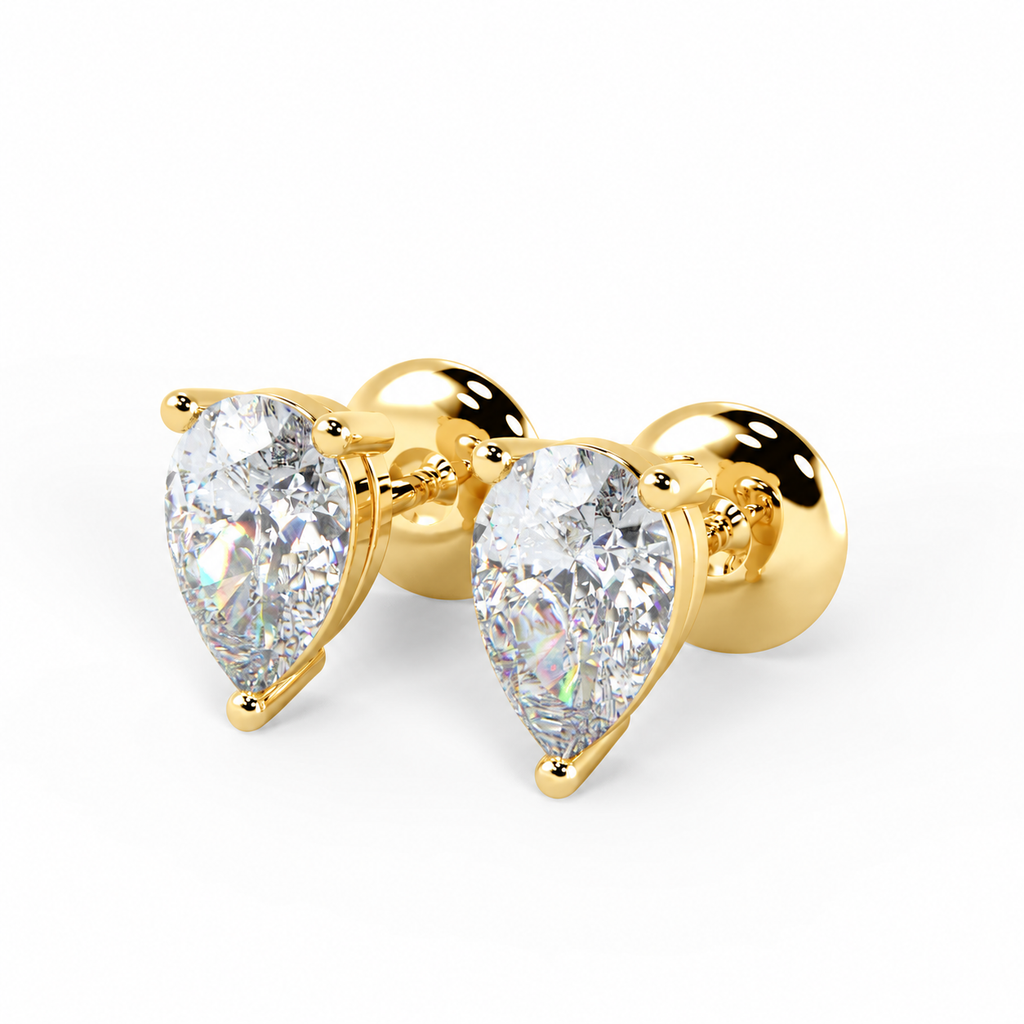 Pear Cut Diamond Stud Earrings D-E / VS1 3.23 Carat IGI Certified Lab Grown In 18K Yellow Gold