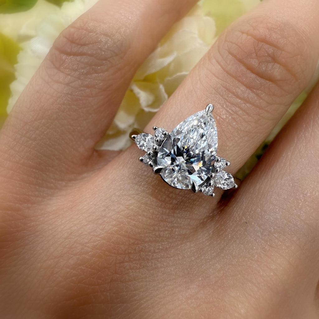 2.00CT IGI Certified Lab Pear Diamond Engagement Ring with Side Stones in Platinum