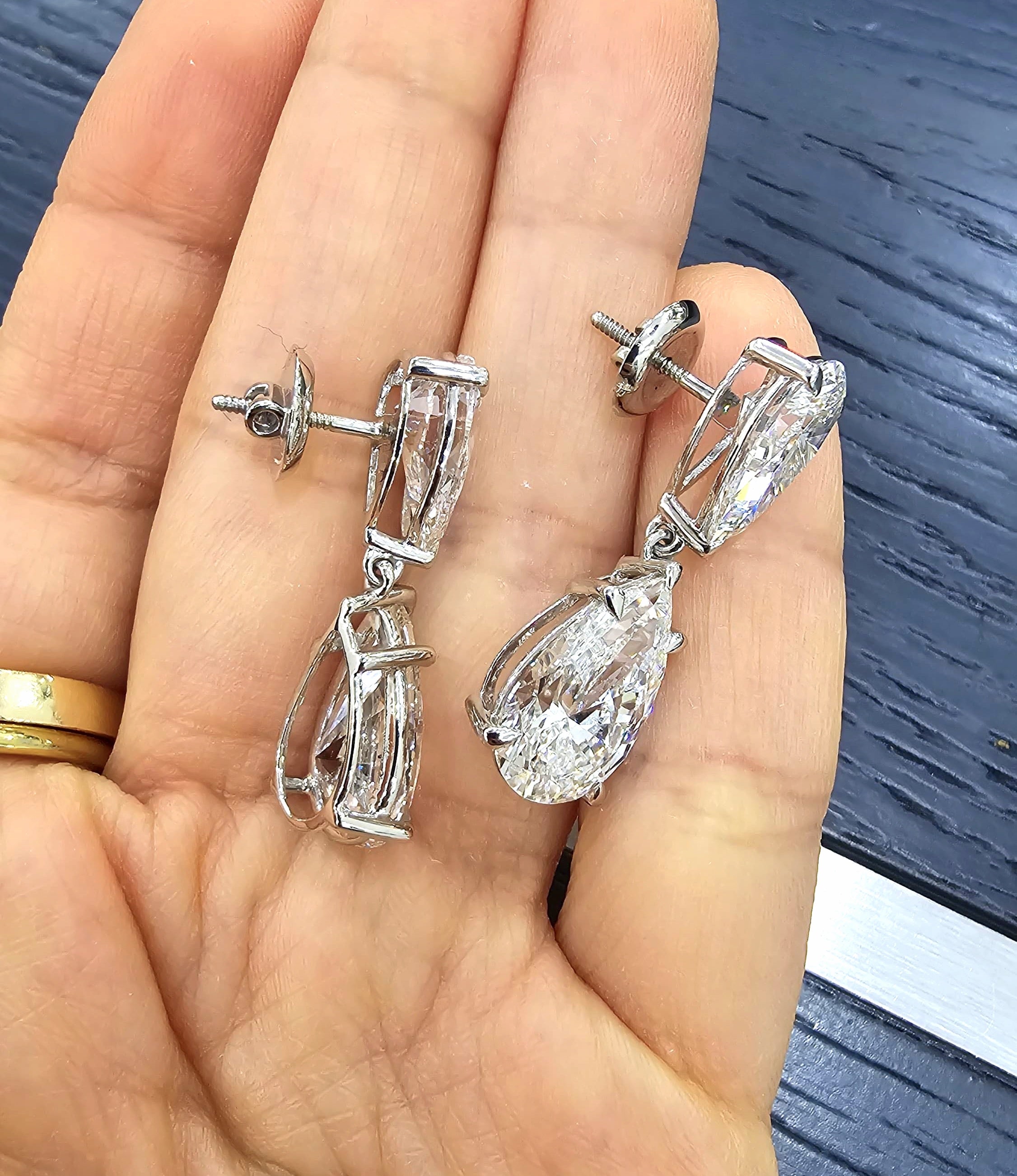 Clearance - CERTIFIED 12.00Ct Pear Diamond Dangle Drop Earring in Platinum