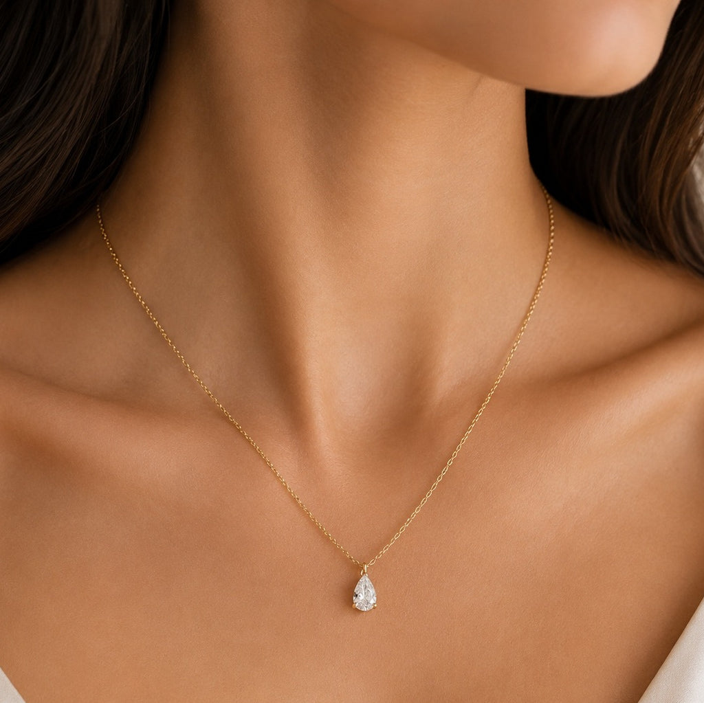 GIA Certified Pear Natural Diamond Pendant in Gold (0.30–1.00CT)