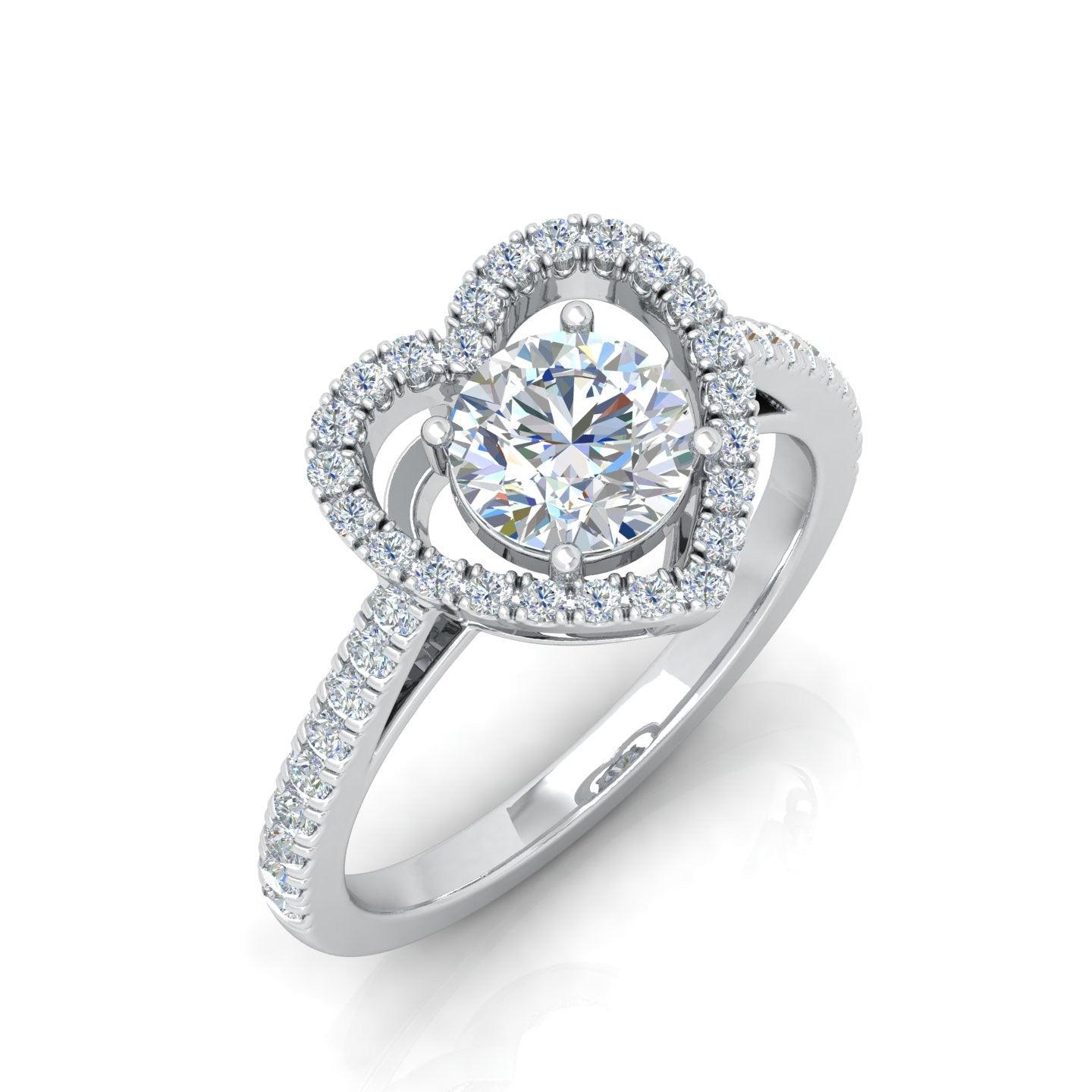 IGI Certified Round Diamond Heart Shape Halo Engagement Ring