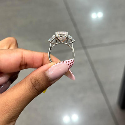 Black Friday Deal ! 10.59ct Fancy Pink Radiant & Round Lab Diamond Trilogy Ring in Platinum