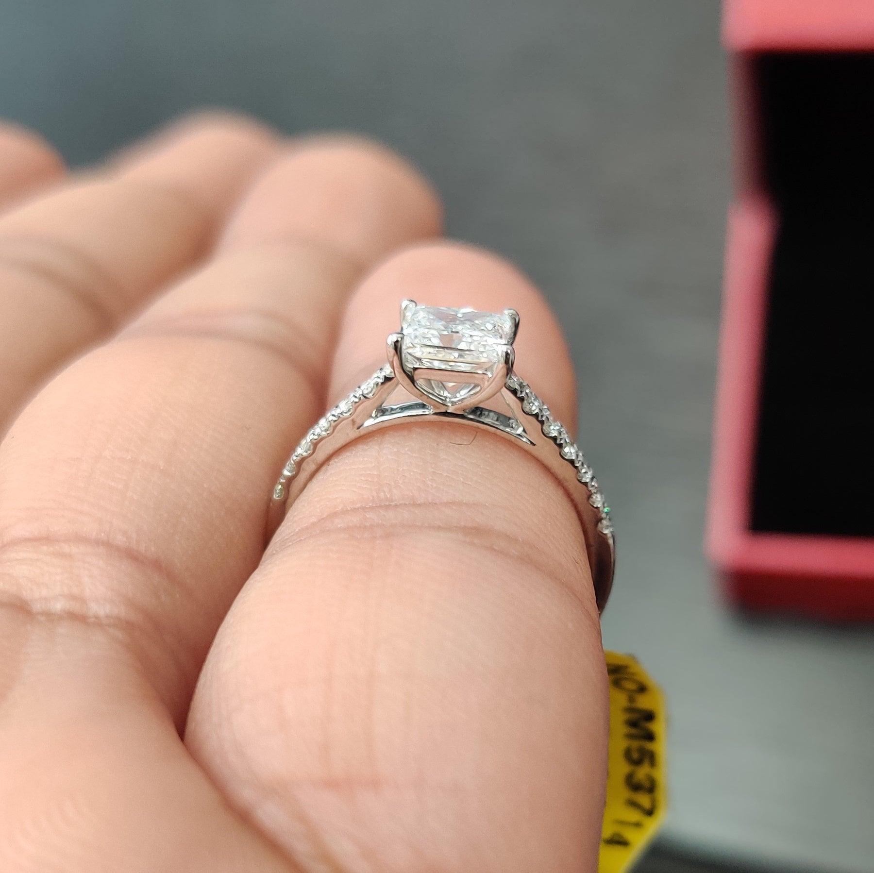 IGI Certified 1.25 Carat Lab Grown Princess and Side Diamond Engagement Ring In Platinum