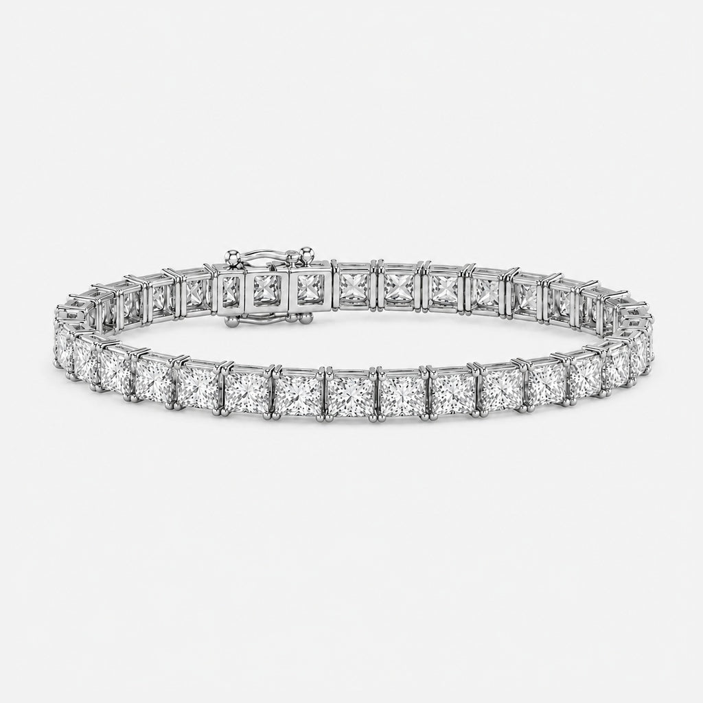 D-E/VS Lab-Grown Princess Diamond Claw Set Tennis Bracelet in 9K Gold (3–10ct)