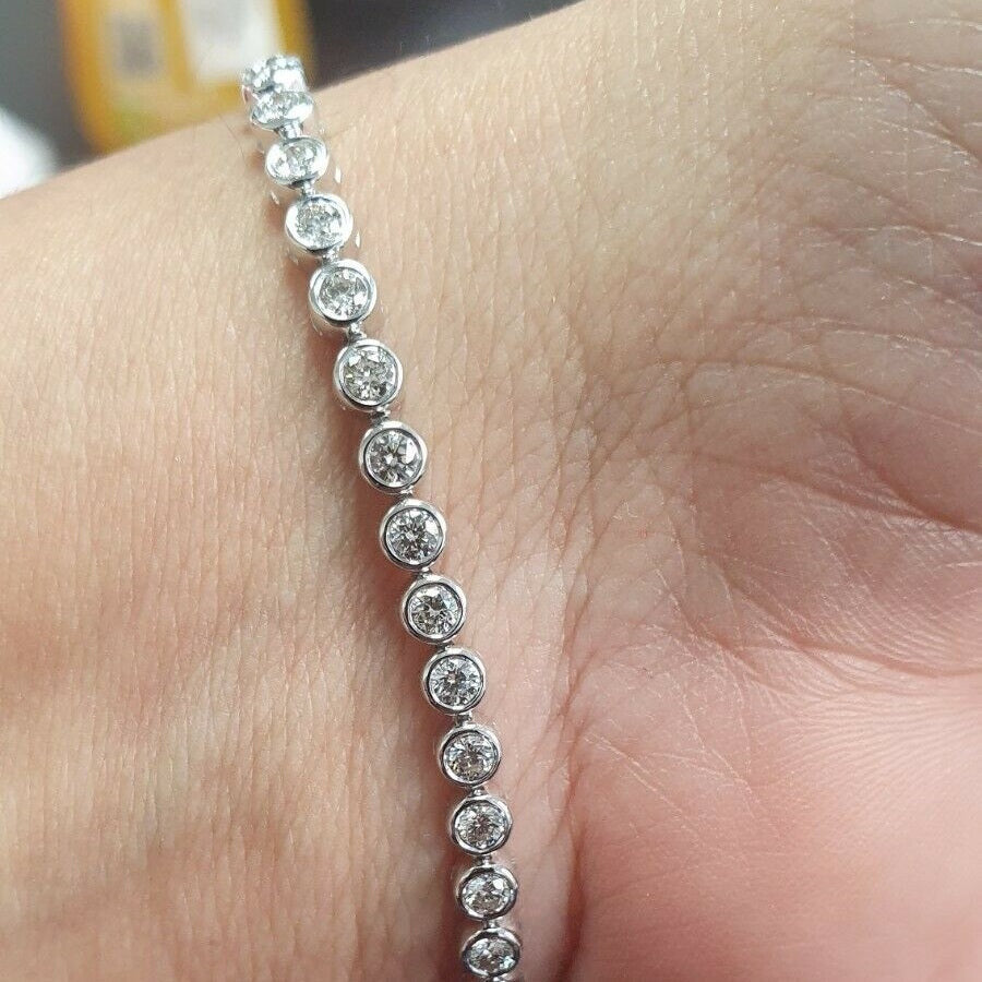 Round Diamond Bezel Setting Tennis Bracelet in Gold & Platinum (3.00Ct to 40.00Ct)