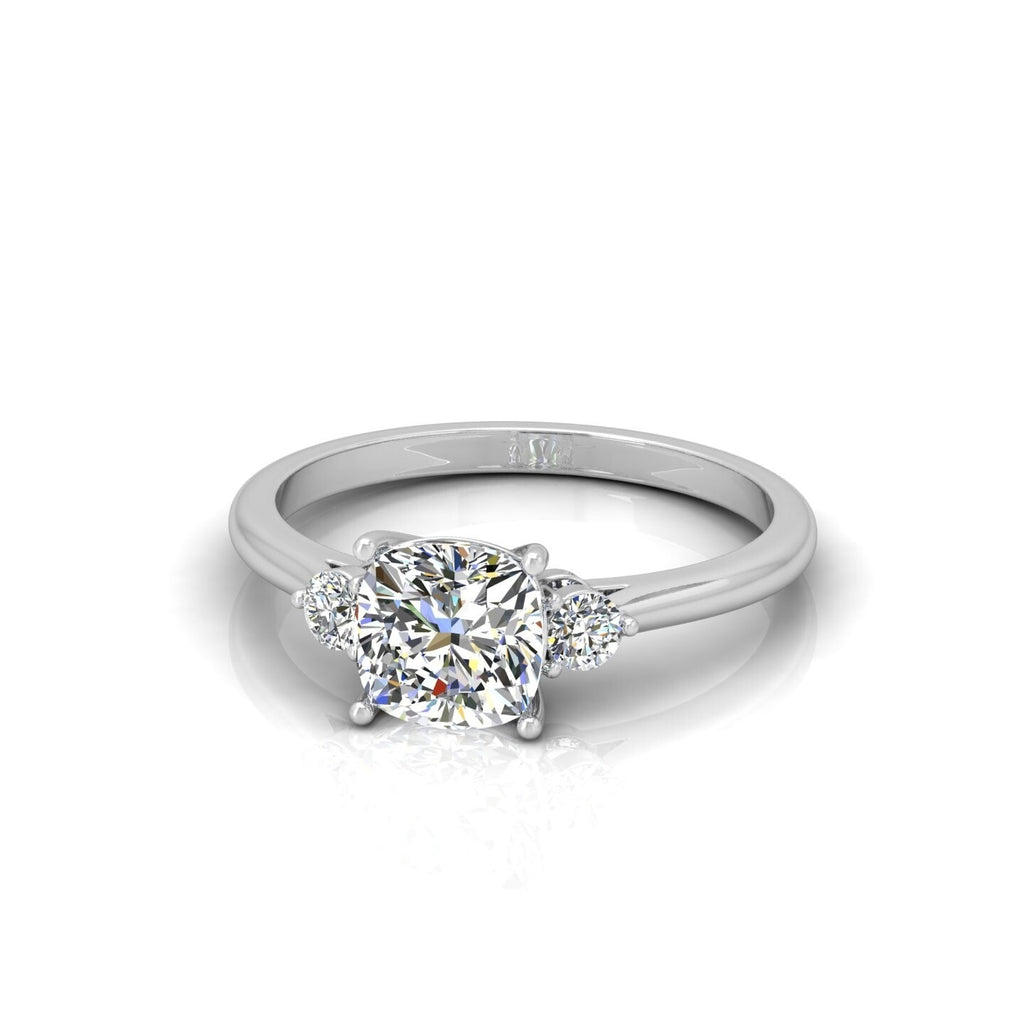 2.00CT IGI Certified Lab Grown Cushion & Round Diamond Trilogy Ring in Platinum