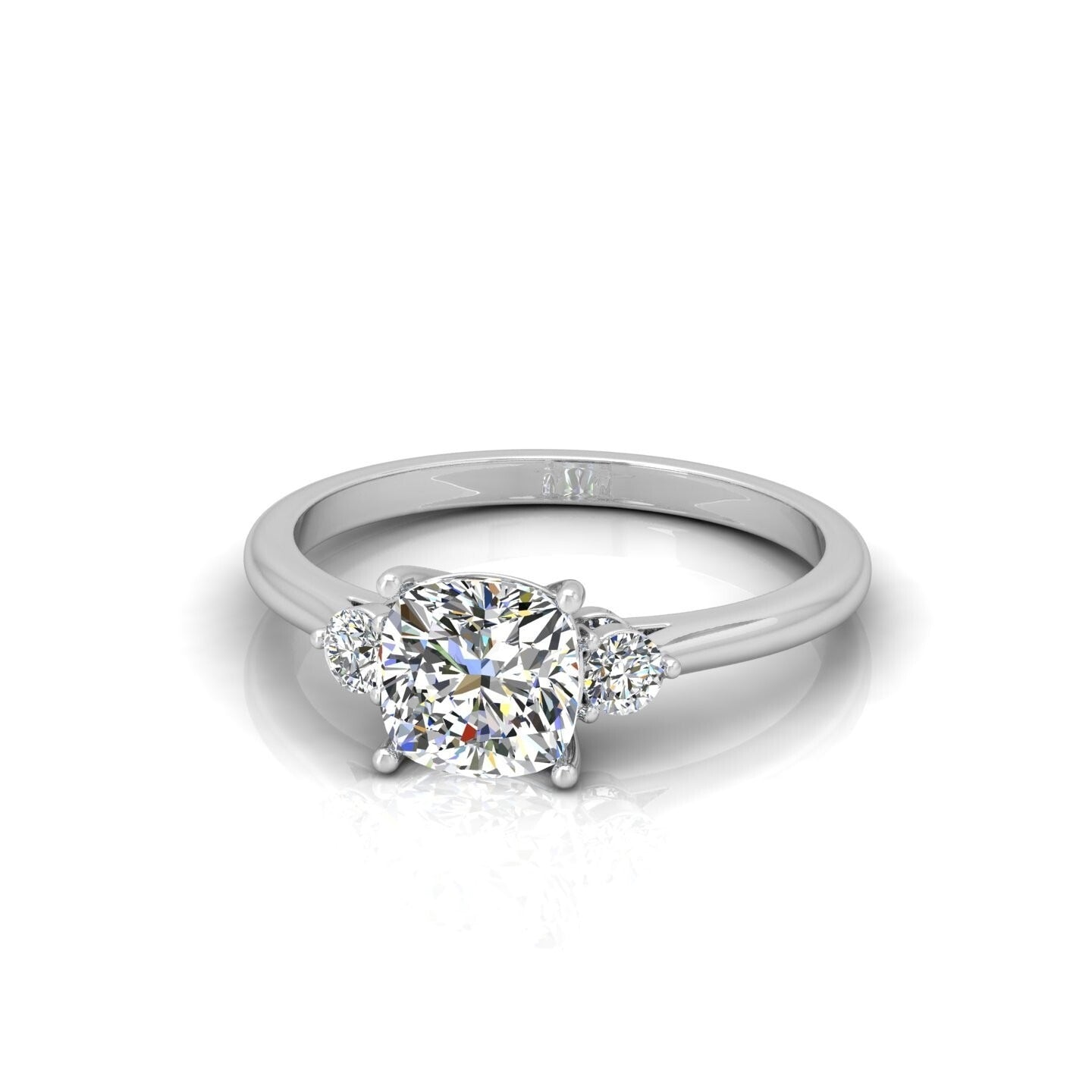 2.00CT IGI Certified Lab Grown Cushion & Round Diamond Trilogy Ring in Platinum