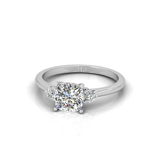 2.00CT IGI Certified Lab Grown Cushion & Round Diamond Trilogy Ring in Platinum