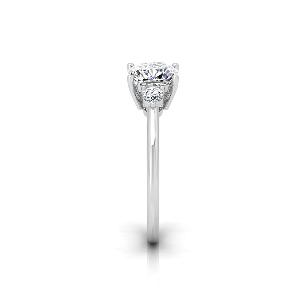 2.00CT IGI Certified Lab Grown Cushion & Round Diamond Trilogy Ring in Platinum