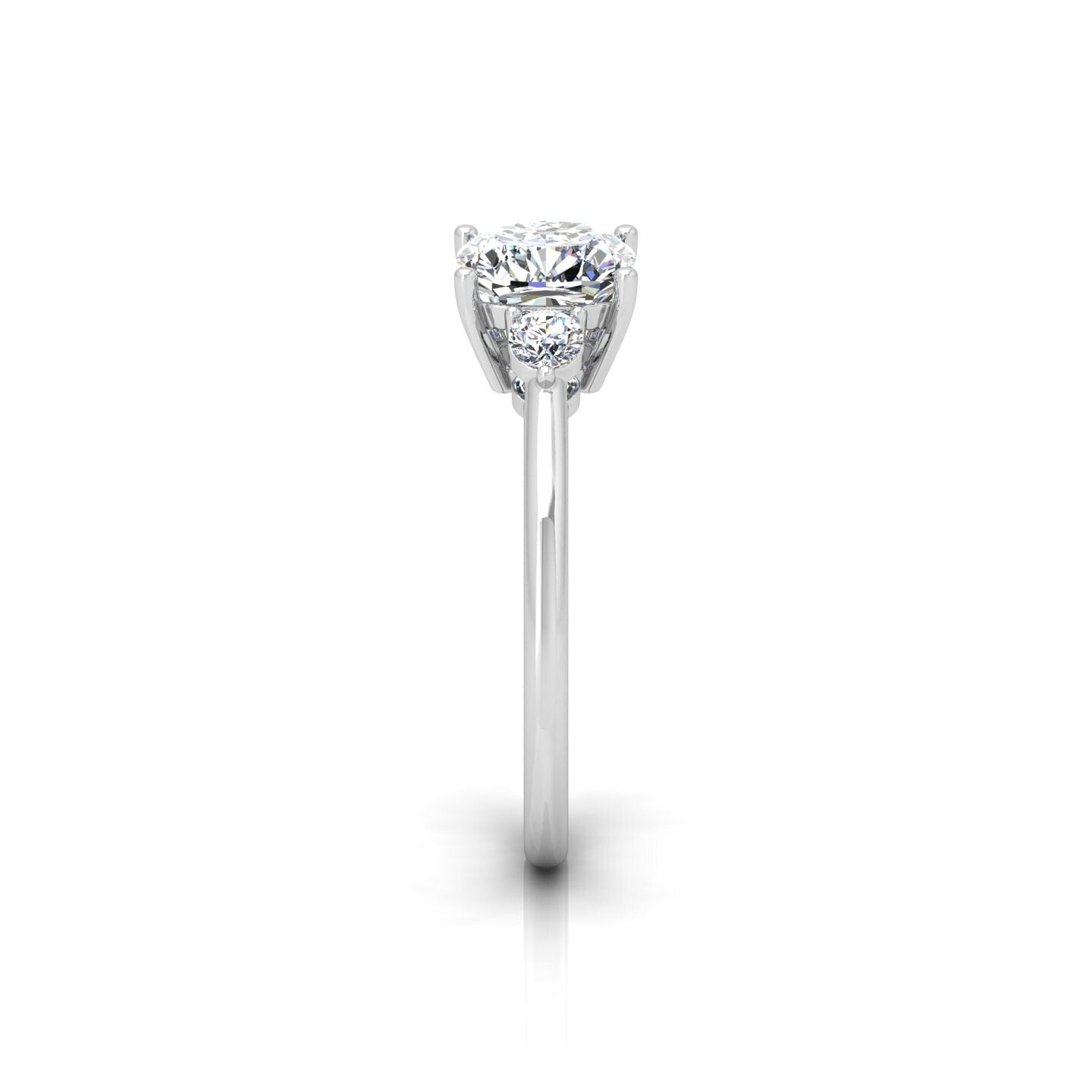 2.00CT IGI Certified Lab Grown Cushion & Round Diamond Trilogy Ring in Platinum