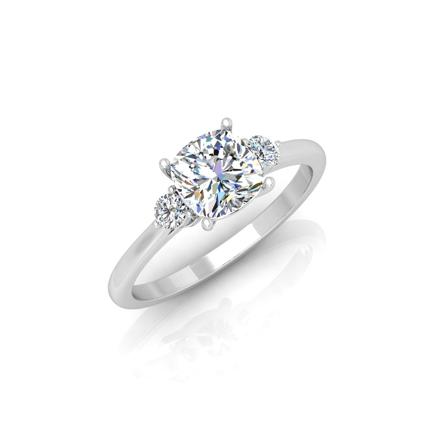 2.00CT IGI Certified Lab Grown Cushion & Round Diamond Trilogy Ring in Platinum