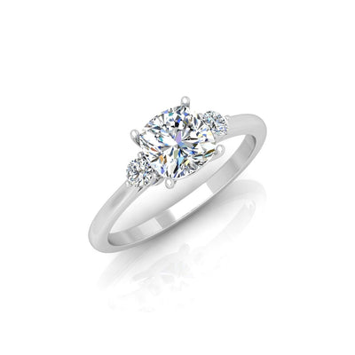 2.00CT IGI Certified Lab Grown Cushion & Round Diamond Trilogy Ring in Platinum